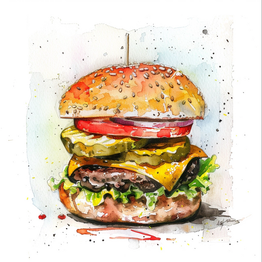 Watercolor sketch of burger