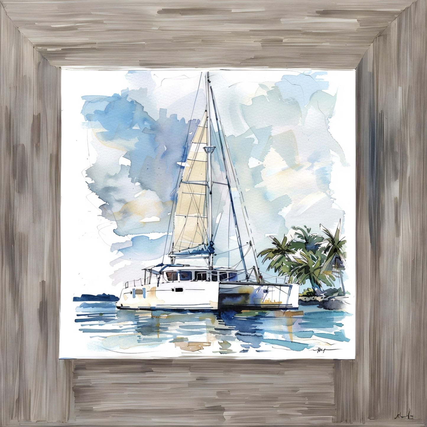 Watercolor sketch of catamaran