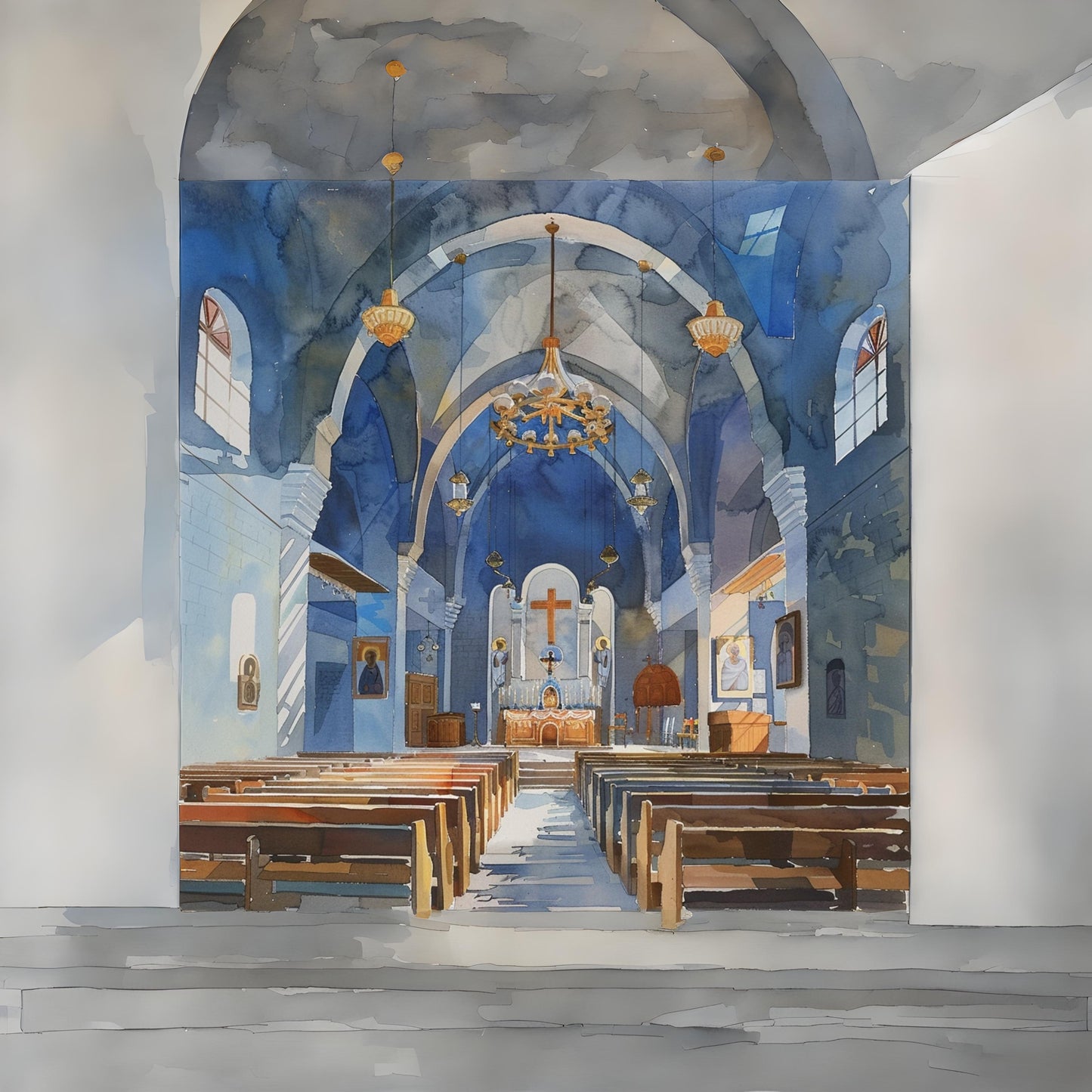 Watercolor sketch of orthodox religion