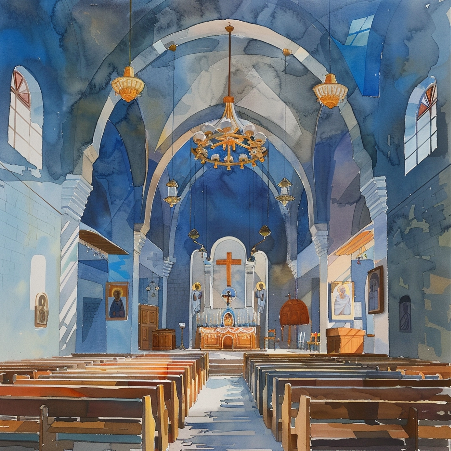 Watercolor sketch of orthodox religion