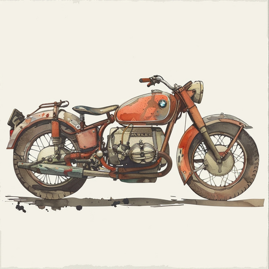 Watercolor sketch of sidecar motorbike